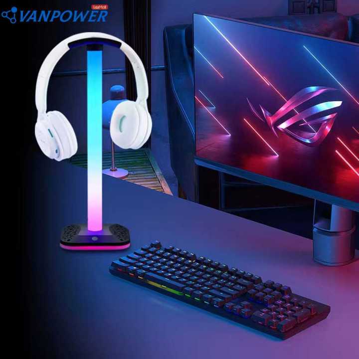 RGB Stand Gaming Headphone Stand Holder USB Touch Control Strip Light ...