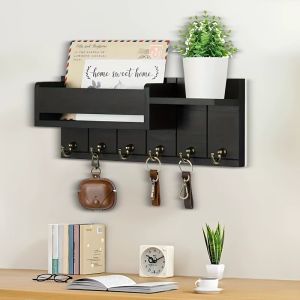 Natural Wood Key Holder Creative Solid Wood Wall-mounted Storage Rack Mail Holder Shelf Wall Entryway Home Office Decor