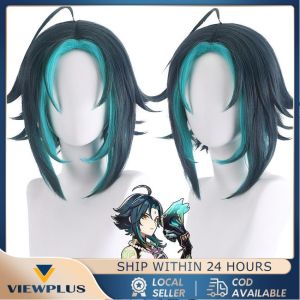 Wig Comic Xiao Genshin Impact Cosplay Wig 35cm Heat Resistant Synthetic Hair