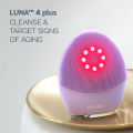 FOREO LUNA 4 Plus tích hợp đèn LED đỏ cận hồng ngoại, công nghệ làm sạch bằng nhiệt Thermo Therapy & mát-xa trẻ hoá da bằng dòng vi điện EMS bảo hành 2 năm. 