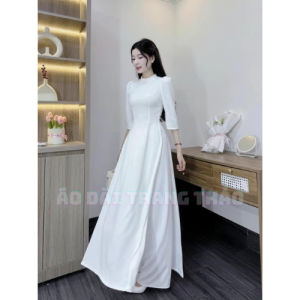 Áo Dài Nữ Đẹp Lụa Mỹ Trơn Cổ Xếp Ly Tay Bông Lỡ Co Giãn Mêm Mịn Tôn Dáng Trẻ Trung Hàng May Sẵn