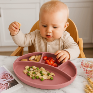 CUBBY Non-Slip Silicone Divided Plate BPA Free Waterproof Toddler Eating Plate Easy To Clean Sturdy Kids Feeding Plate Toddler Mealtime