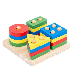 DRMN33 Mainan Edukasi Anak Puzzle Kayu Bentuk Geometri Montessori 16 Pcs Wooden Toys
