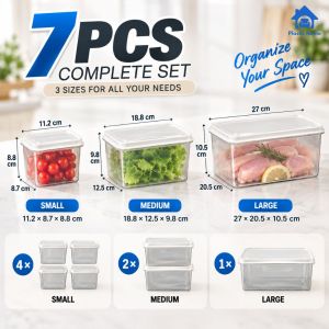 7PCS Sealed Food Storage Container Set Clear Plastic Food Keeper Kitchen Pantry Refrigerator Organizer Storage Box Home