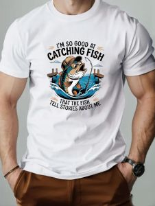 Funny Fishing Pattern Print Summer Casual Short-Sleeve T-Shirt Personality Casual Versatile Fashion Outdoor Loose Man Clothing