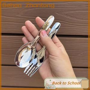 Behoo Stainless Steel Round Spoon Net Red Golden Dinner Long Handle Stirring Dessert Spoons For Kitchen Accessories Gadgets