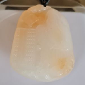 Icy Yellowish Jin She Yu or Silk Jade with God of Wealth & Amp Abacus