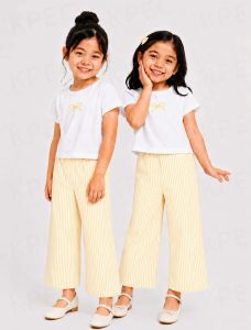AA ..Chic Striped Cotton-Blend T-Shirt & Wide-Leg Pants Set for Girls
