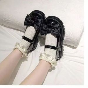 Free Shipping New Style Small Leather Shoes Chunky Heel Pearl And Ribbon Detail High Heel Platform Sole 2026 Spring Collection