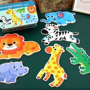 LINGLONGER Khủng Long Ghép hình động vật hoạt hình Xe hơi Montessori Đồ chơi bằng gỗ cho bé Trêu ghẹo não Giáo Dục Câu đố bằng gỗ 3D Chơi gia đình