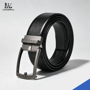 LouisWill Fashion Mens Belt Automatic Buckle Imitation Needle Buckle Belts Soft PU Leather Belt Retro Litchi Pattern Belt 120cm Scratch Resistant Belts Business Belt Leisure Belt Gentlemen Belt for Men
