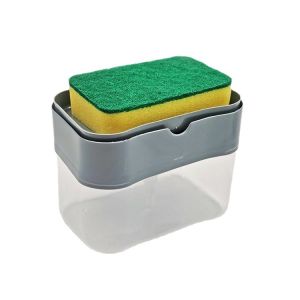 Press-Type Kitchen Soap Dispenser with Sponge Holder 300ml - Countertop Dish Liquid Dispenser