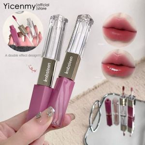 Yicenmy คู่ปลายยาวนานสีริมฝีปากเคลือบริมฝีปากโคลน กำมะหยี่ด้านลิปสติก Mirror-finish Gloss กันน้ำไม่ติดกับถ้วยเคลือบริมฝีปาก