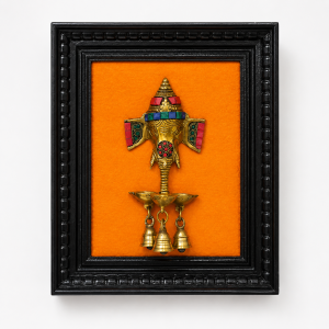 Traditional Brass Lord Ganesha with Bell Wall Hanging Frame with Teak Wood Border | Pooja Room Decor for Home & Housewarming Gift | 13*11 Inch (1 Pc)