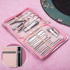 Lusluking 26Pcs Manicure Set Stainless Steel Nail Clippers Cuticle Nipper Pedicure Care Tool Dead Skin Scissor Nail Kit