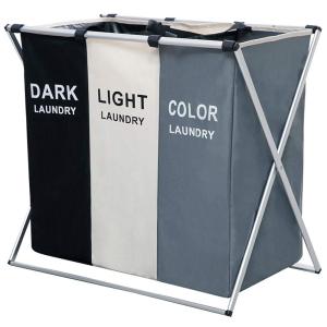 Dirty Clothes Basket 180L Collapsible Large Laundry Hamper 3 Section for Kids Dirty Clothes/Toys/Blanket Storage in Laundry Room Bedroom Storage and Organization 3 Compartment Laundry Basket Collapsible Laundry Baskets Storage Bag for Home