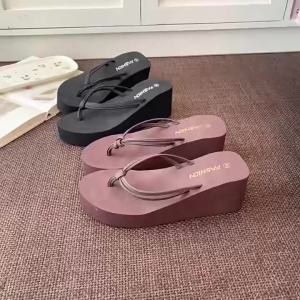 [Free Shipping] Double-strap wedge-heeled thick-soled flip-flops for women suitable for outdoor wear in summer beach and seaside anti-slip and odor-resistant