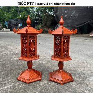 Đèn Thờ Mái Chùa màu Óc Chó gỗ Hương Đá kích thước cao 48 x 15 cm