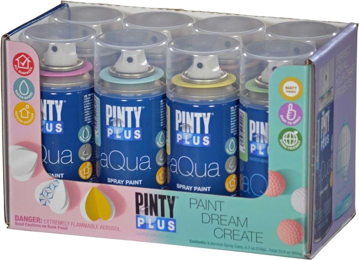 Pintyplus Aqua Spray Paint Art Set of 8 Water Based 4.2oz Cans. Ultra