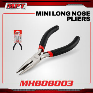 MPT Mini Long Nose Pliers 4.5" MHB08003 | Compact Needle Nose with Return Spring | #45 Forged Carbon Steel Nickel Coated | For Electronics Jewelry & Precision Work