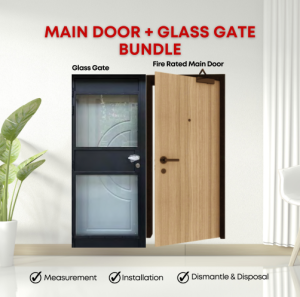 [Gate and Door Bundle] Fire Rated Main Door with Tempered Glass Gate Bundle - High-Quality Security Door Set
