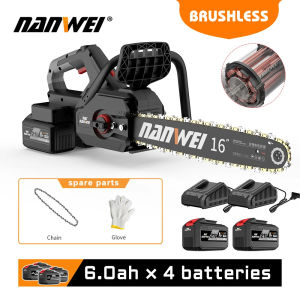 Nanwei công nghiệp điện Chainsaw cầm tay công cụ 16 inch điện mạnh mẽ ngoài trời khai thác gỗ gắn 2 pin