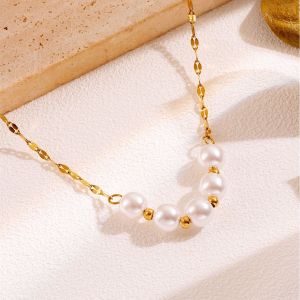 Ladamas Kalung Titanium Liontin Mutiara Pearl Mewah Fashion Harian Korea KT169