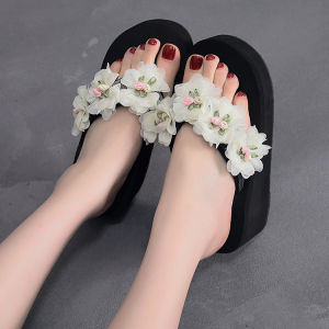 [Free Shipping] Floral Sandals For Women Summer Outdoor Beach Shoes New Style Flip-Flops High-Heeled Fashionable Sandals Wedge Heels