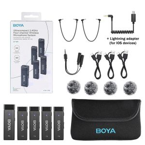 BOYA BY-W4 4-Channel Wireless Lavalier Microphone For Mobile Phone Camera Noise Cancelling And Receiving Microphone Video Recording Podcast YouTube Streaming