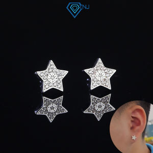 Bông tai bạc nam ngôi sao năm cánh đính đá lấp lánh phong cách cá tính mạnh mẽ BTA0103 - Trang Sức TNJ