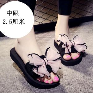 New Style Flip-Flops With Handmade Bow 3- 6Cm Non-Slip Beach Vacation Travel Fashion WomenS Beach Shoes Trendy