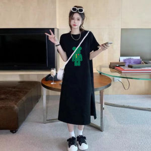 Plus Size Womens Loose Dress Womens Summer Medium Length Short Sleeve T-shirt