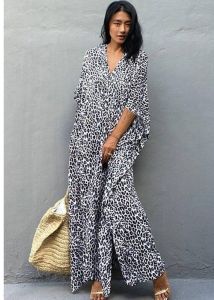 HerStore Zebra Print Maxi Dress With Belt Womens Stripe Dress Long Trendy Simple Style Swimsuits Beach Dress