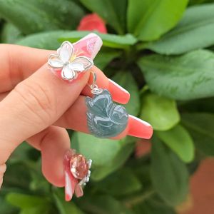 Q157 Mặt dây chuyền hồ ly baby Lam Ngọc ôm kim tiền móc Bạc cao cấp 925 không kén mệnh - Phong Thủy TUDO