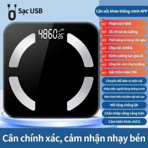 Cân Điện Tử Sạc USB Kết Nối Bluetooth Phân Tích Chỉ Số Cơ Thể Trọng Lượng Tối Đa 180kg