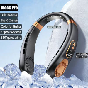 L29 USB Rechargeable Portable Neck Fan 5 wind speeds Bladeless Turbo Fan Sports LED Digital Mini Fan with Lighting