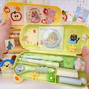 Pencil Case Stationery Organizer Double Layer Large Capacity Hard Shell School Supplies Kids Desk Storage