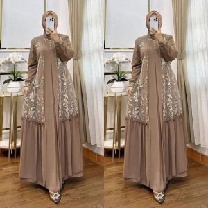 COD Alluna Dress Matt Ceruty Mix Brukat Apk Mutiara Size XL Dress Kondangan Mewah Trendy 2024 Murah