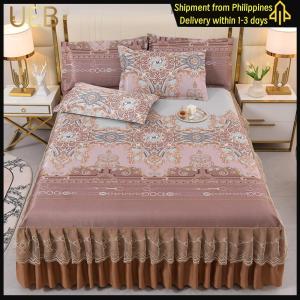 【UEB】 3pcs Summer Mattress Protector with Ruffle Bed Valance Lace Bedspread Elegant Home Decoration