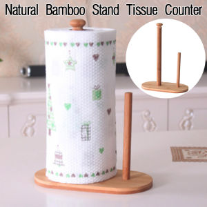 Wooden Paper Towel Holder Kitchen Countertop Vertical Tissue Rack Living Room Home