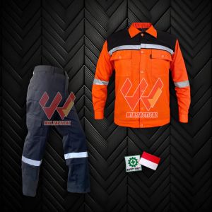 Setelan Seragam Safety Tangan Panjang Kombinasi - Seragam Proyek - Seragam Lapangan Skotlet - Wearpack Atasan - Katelpak Atasan Panjang