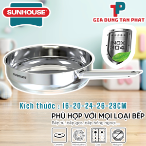 Chảo inox 304 SUNHOUSE Healthy chảo được làm từ inox 304 cao cấp sáng bóng chống gỉ truyền nhiệt tốt và đảm bảo an toàn với thực phẩm