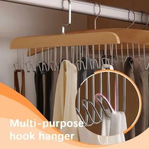 SS* 8 Hooks Solid Wood Hanger Anti Slip Multi Hook Coat Rack Multifunctional Bra Hanger Belts Rack Non-Slip Tie Hanger Scarf Holder Underwear Organizer Storage Hooks Hanger