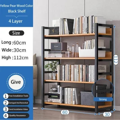 6 Tier Book Shelf Buku Rak Wooden Rack Home Office Metal Frame Shelf Display Bookcase Shelves Corner Bookcase Multipurpose Buku Rak 书架/置物架