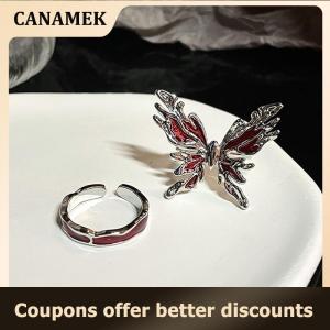 【 CANAMEK 】 Punk Gothic Red Butterfly Ring Vintage Light Luxury Opening Adjustable Finger Ring French Style Personalised Party Jewelry Gift