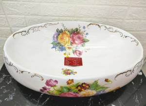 CHẬU RỬA MẶT HOA HỒNG LAVABO DƯƠNG BÀN GRL 065A