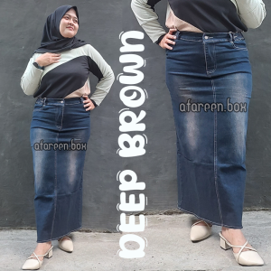 AFAREEN - Rok Jeans Pinggang Karet Wanita Skirt Jeans Metta Jumbo Tebal Melar