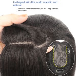H8x12-45cm Insta-Worthy 100% Real Human Hair Boost Volume of Hair Seamless Natural Black and Mocha Brown Topper Cover Thin or White Hair Light Breathable Base for Confidence For Women