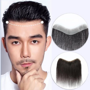 WANZAN Front Hairline Toupee Mens Invisible Biological Scalp Bangs Real Hair V-Style Piece of Stealth Posted Forehead Thin PU Skin Base