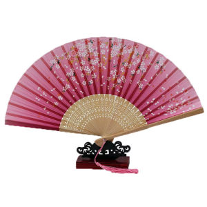 Kipas Tangan Buluh Corak Bunga Lipat 21Cm Bamboo Folding Fan Floral Design For Wedding